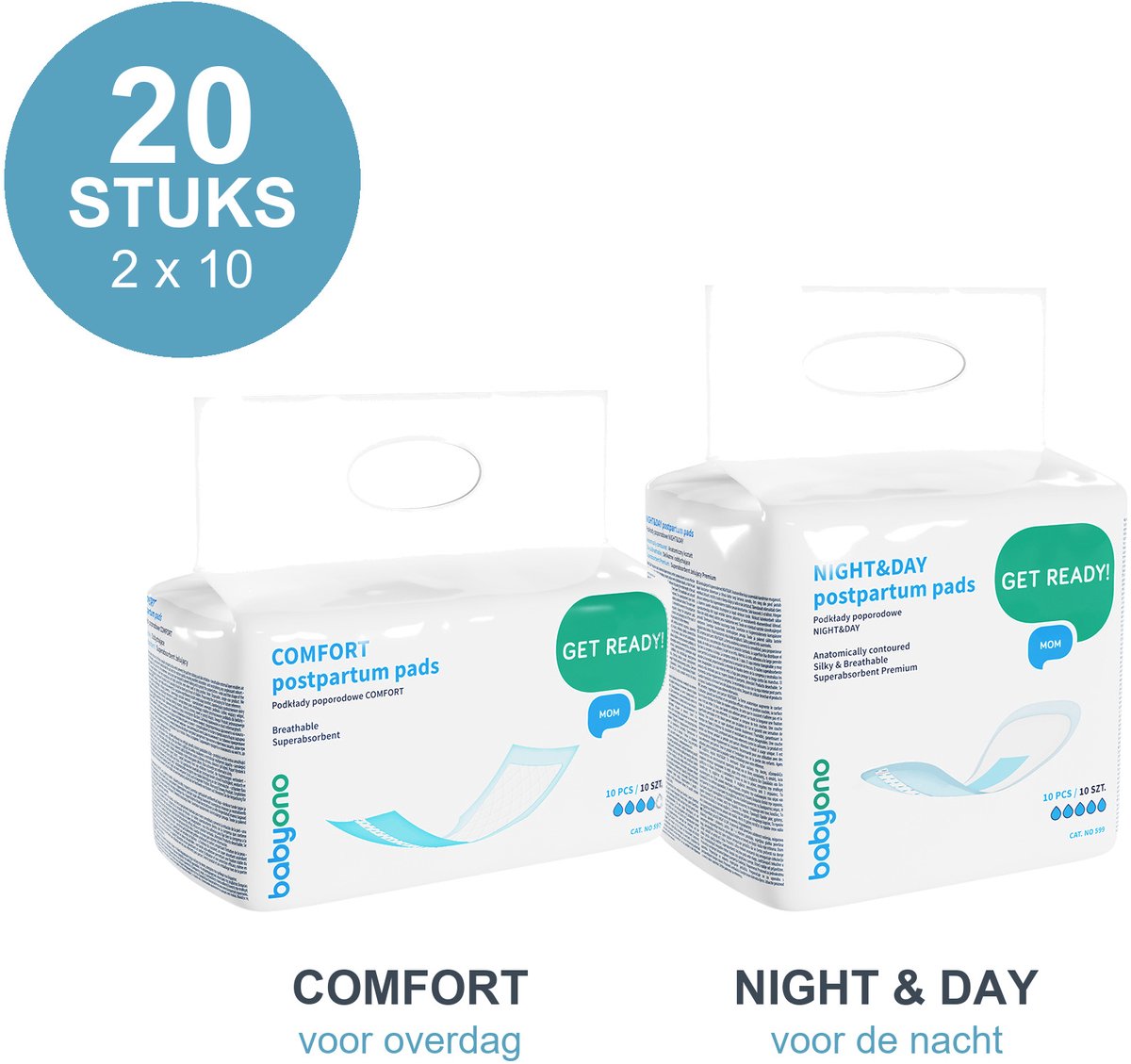 Kraamverband pakket met Comfort voor overdag en Night and Day voor de nacht, samen 20 stuks