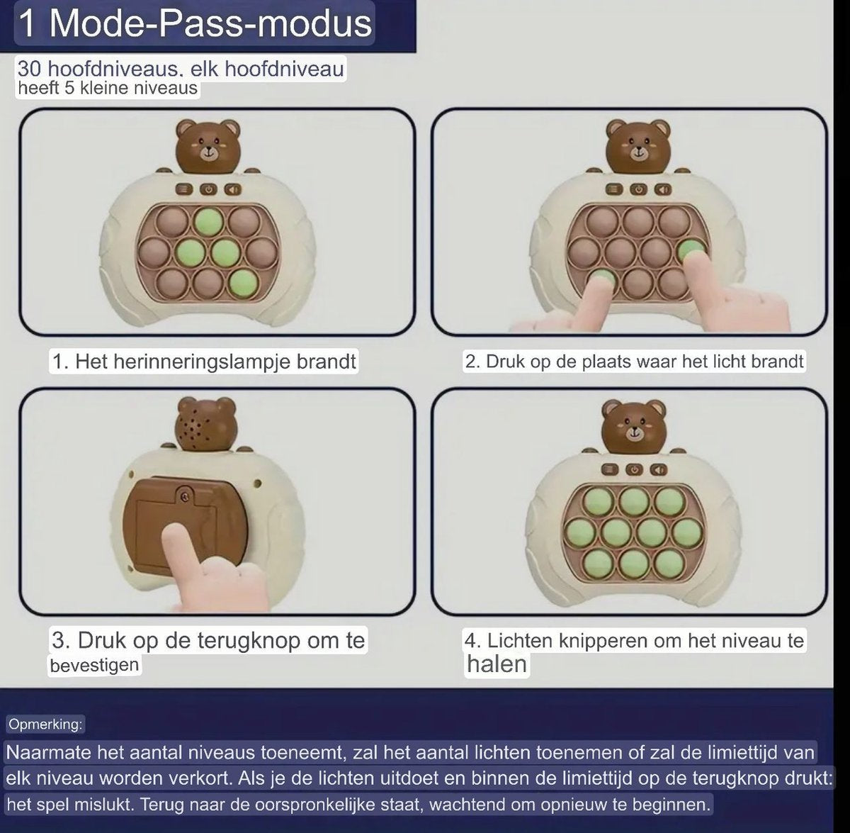 Interactieve Push & Pop It Spel – Beertje (Bear) | Licht & Geluid | 4 Spelmodi | Sensorisch Speelgoed voor Kinderen & Volwassenen