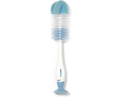Wit-blauwe flessenborstel met spons en zuignap