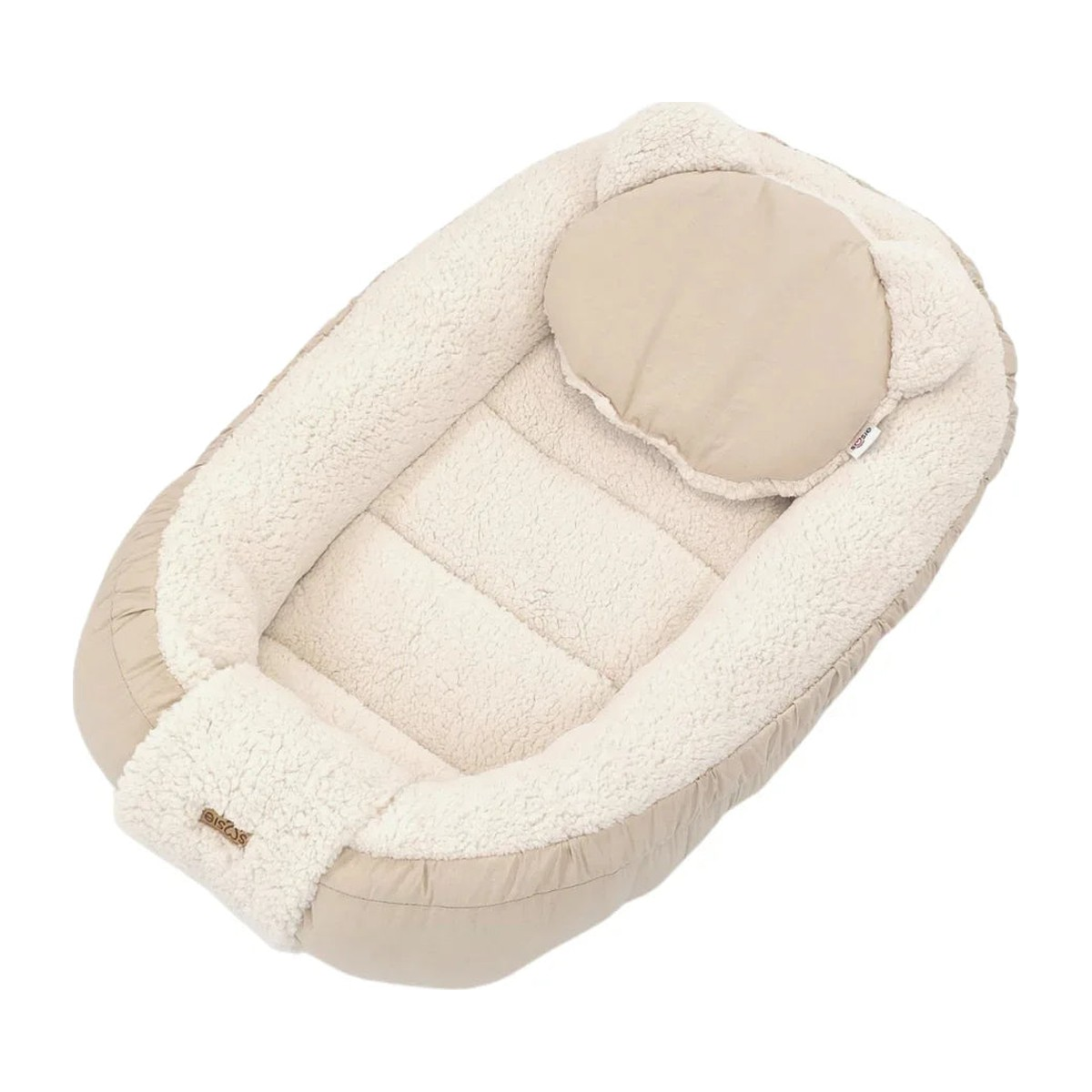 Soosie 3-delige babynest set met kussentje en bedomrander, teddy cream en katoen beige