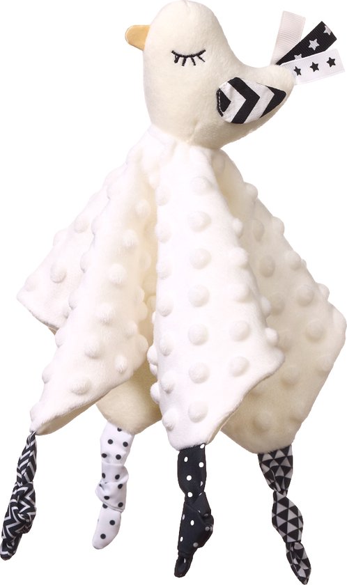 Zwart-wit knuffeldoekje met vogeltje