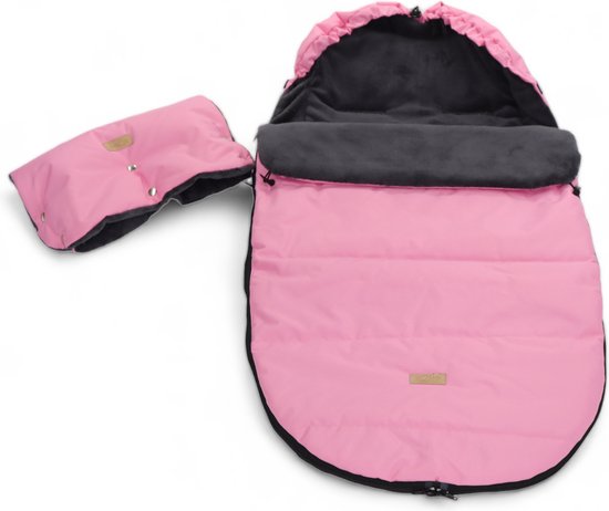 POLAR voetenzak voor kinderwagen in roze, 110 cm, met handwarmer