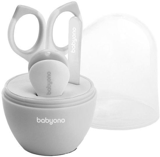 Grijze nagelverzorgingsset voor baby in etui