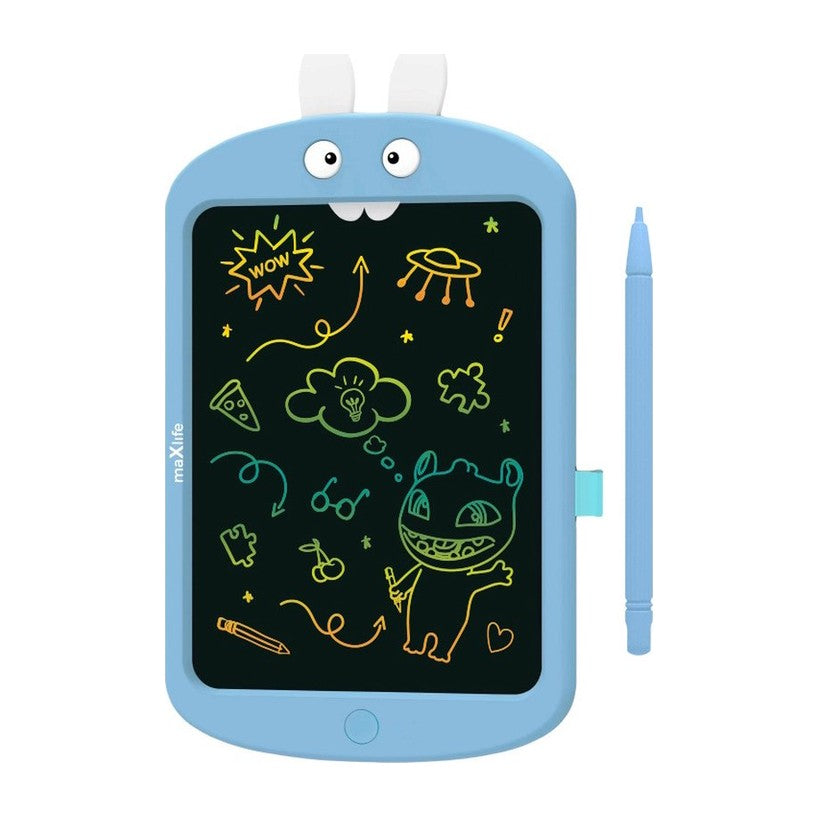 Blauwe tekentablet voor kinderen met konijndesign en stylus