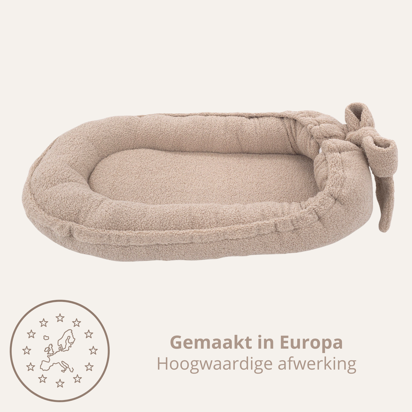 Teddy Bow Babynestje – Zacht Teddy Babynest met Uitneembaar Matras en Decoratieve Strik – Beige/Bruin