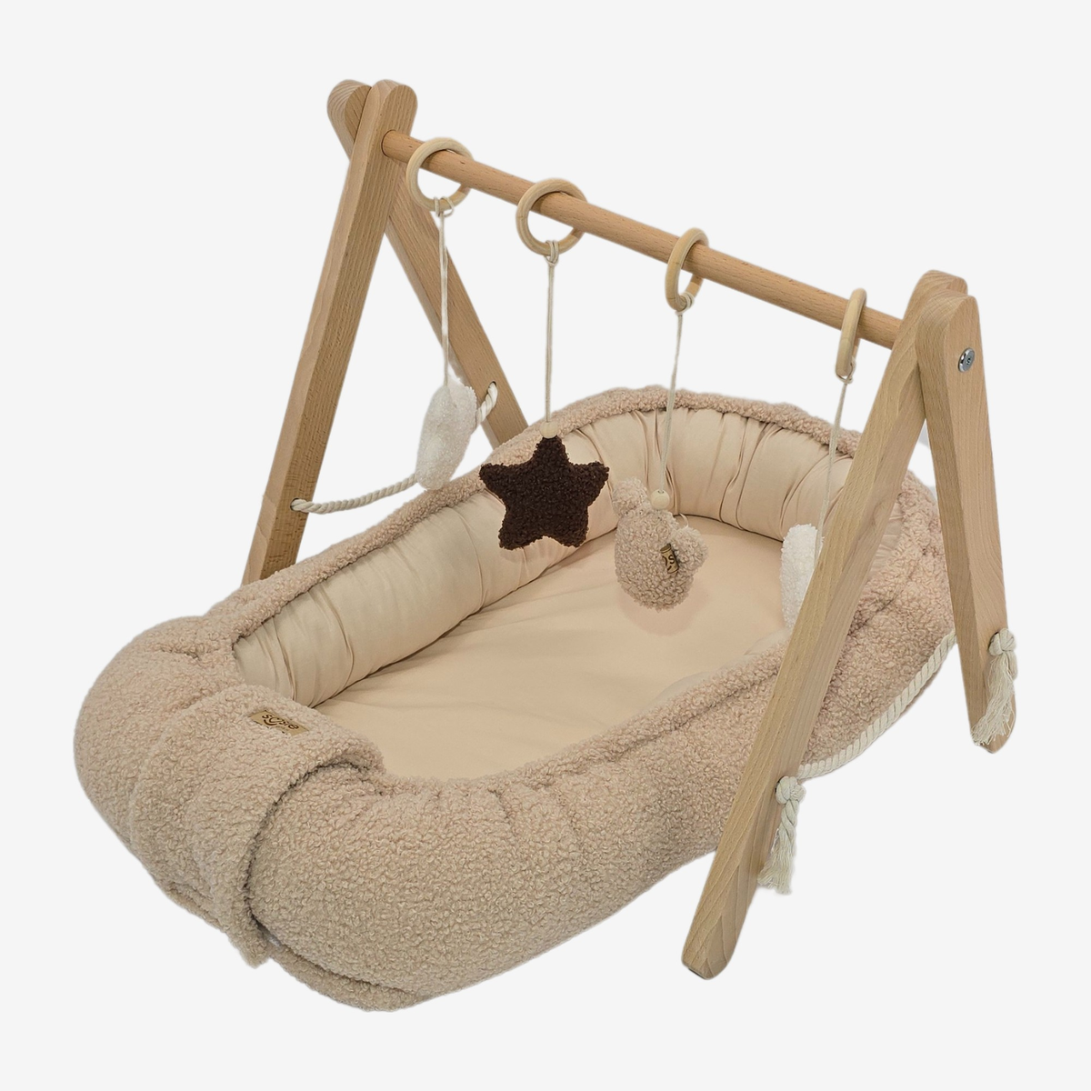 Soosie babynestje Teddy Bounce, beige katoen, 80x46 cm, met uitneembaar matrasje