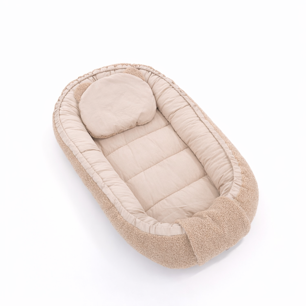 Soosie - Baby Nestje - Babynestje - Zacht en Veilig - Bruin Teddy Katoen en Bruin Katoen