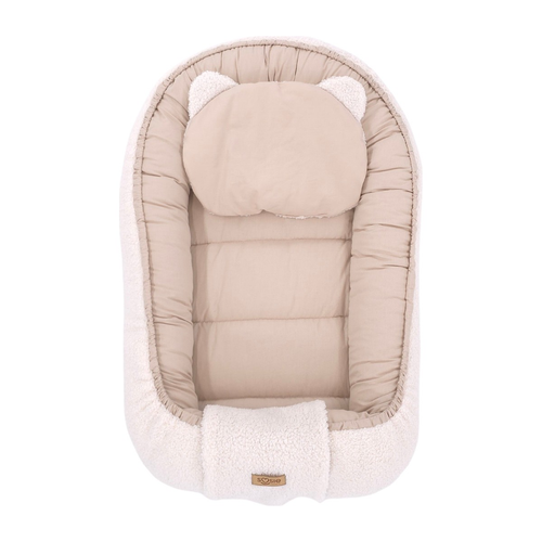 Soosie babynestje dubbelzijdig, crème teddy met beige katoen, 90x50 cm
