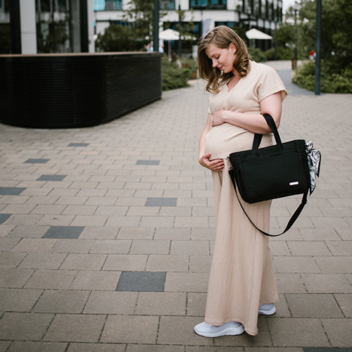 Babyono CARMEN luiertas voor kinderwagen – zwarte mommy bag met verschoonmat – 9 vakken – stijlvolle verzorgingstas