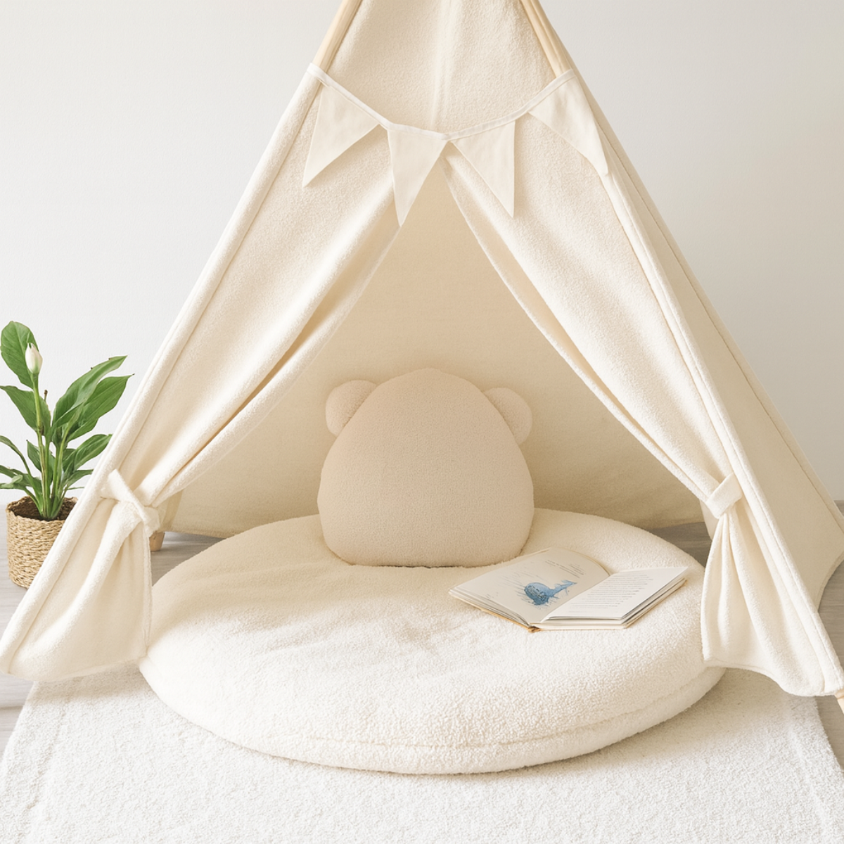 Sierkussen Beer – Kussentje - Teddy Bouclé – 35×40 cm – Crème