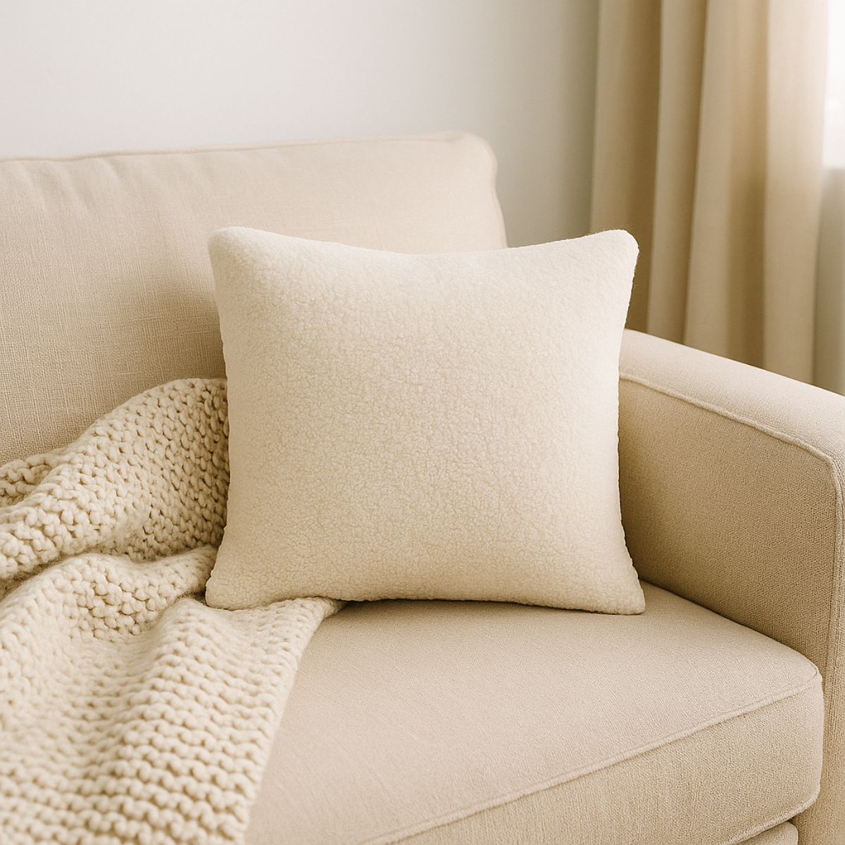 Sierkussen Vierkant – Kussentje - Teddy Bouclé – 40×40 cm – Crème