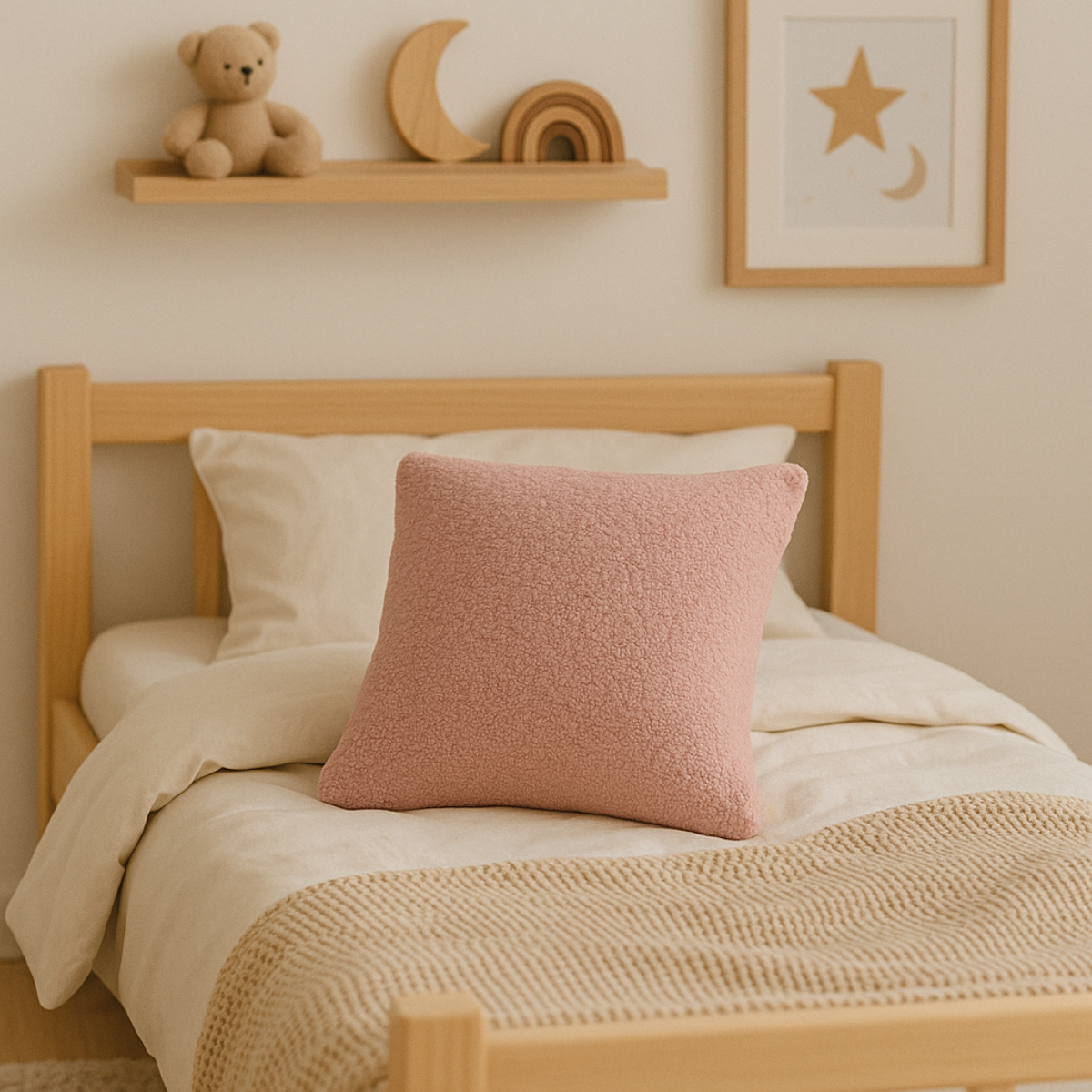 Sierkussen Vierkant – Kussentje - Teddy Bouclé – 40×40 cm – Zacht Roze