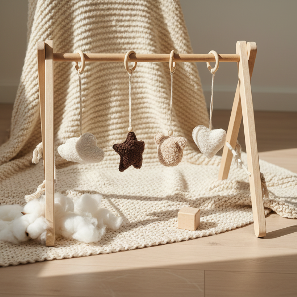 Soosie houten babygym met teddy hangers