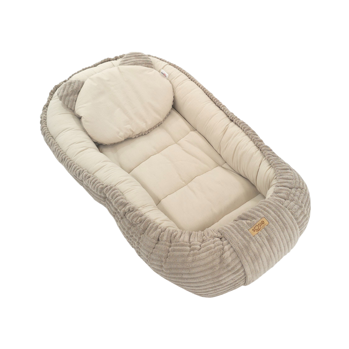 Soosie babynestje rib velvet en katoen beige met kussentje