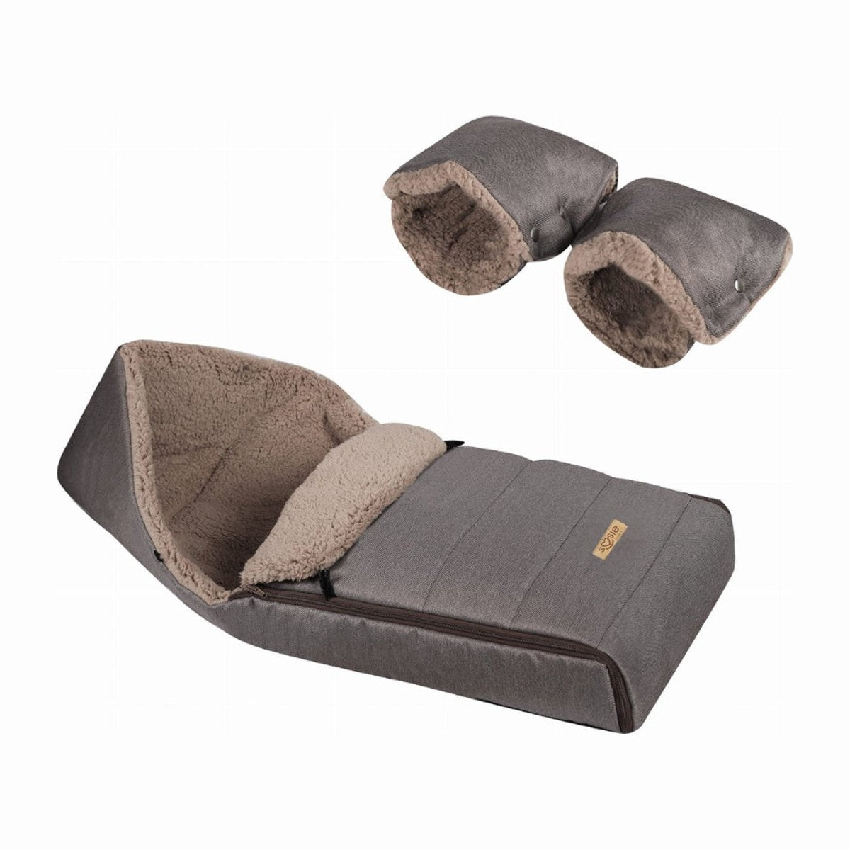 Soosie winter voetenzak Bruin Melange & Teddy Bruin met handmof, complete set