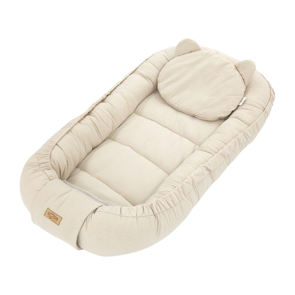 Soosie babynestje katoen beige, 90x50 cm, met kussentje en strikkoorden