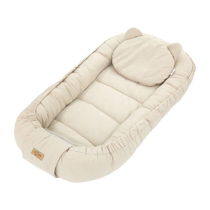 Soosie babynestje katoen beige, 90x50 cm, met kussentje en strikkoorden