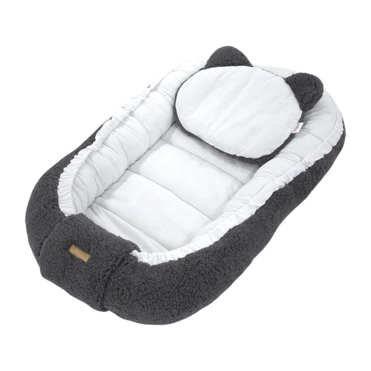 Soosie babynestje dubbelzijdig Grijs Teddy / Wit Katoen, 90x50 cm, met kussentje