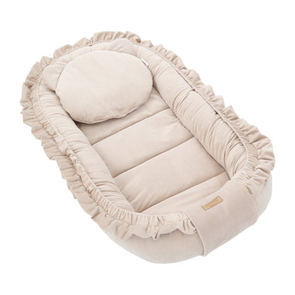 Soosie GLAMOUR velvet babynestje Beige, 90x50 cm, met rond kussentje