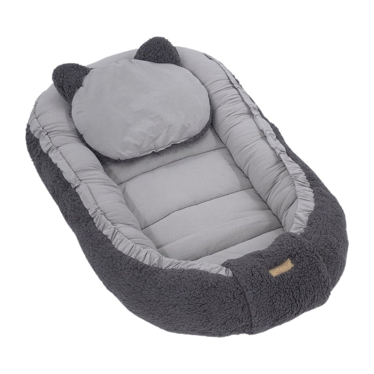 Soosie babynestje dubbelzijdig Grijs Teddy / Grijs Katoen, 90x50 cm, met kussentje