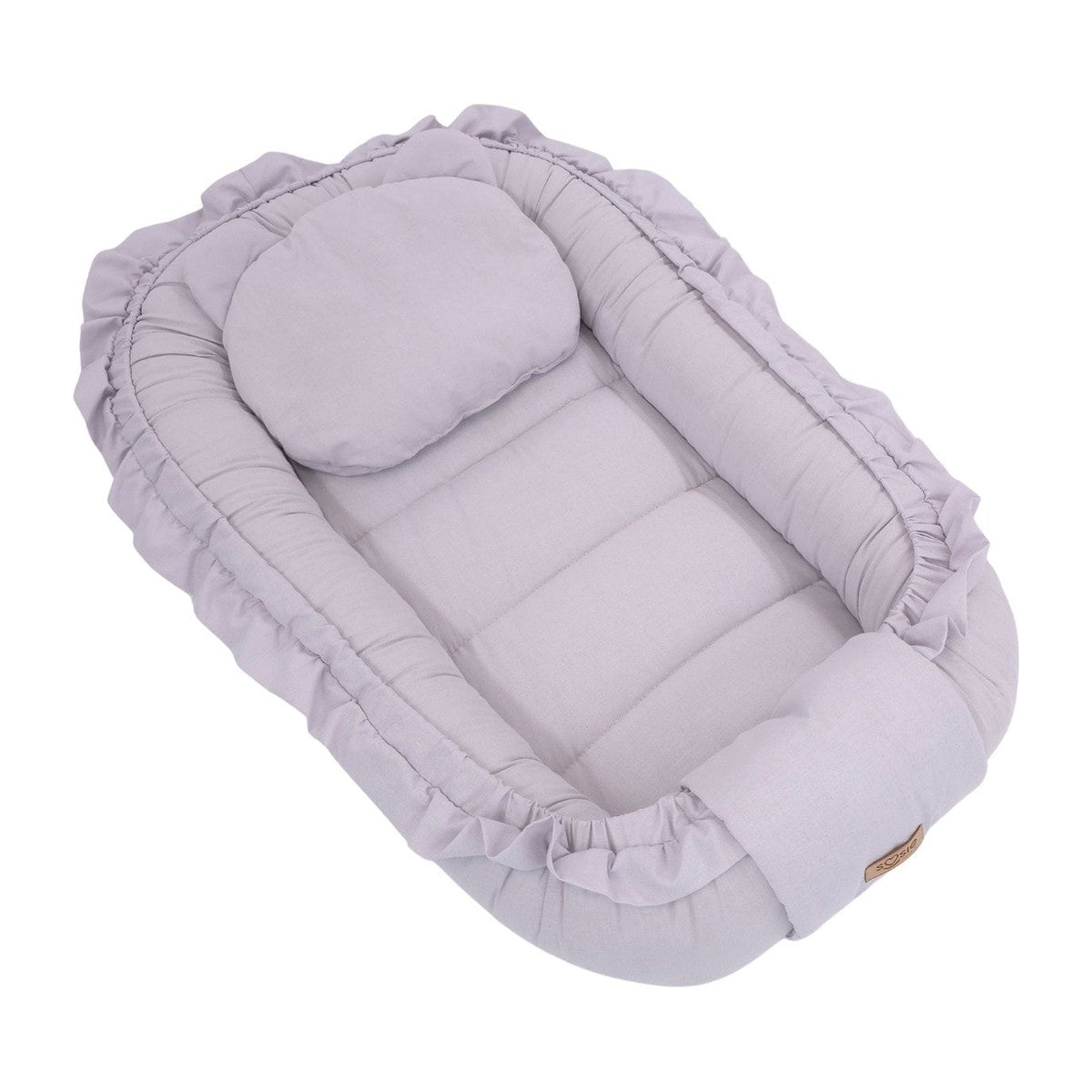 Soosie babynestje FRILL UP Grijs met kussentje en sluitklep met strikkoorden, 90x50 cm