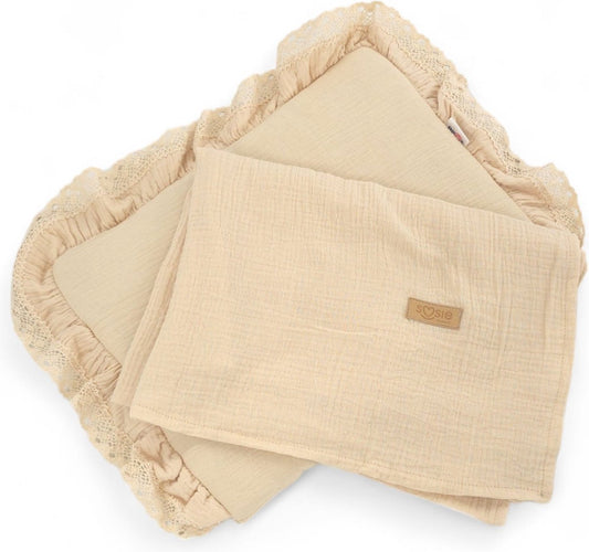 Soosie dekenset katoen mousseline beige met kussen