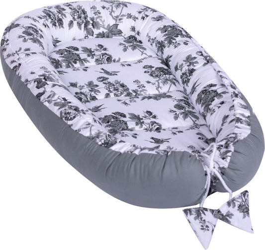 Soosie babynestje Classic Bloemen, katoen met grijze bloemenprint, 70 cm