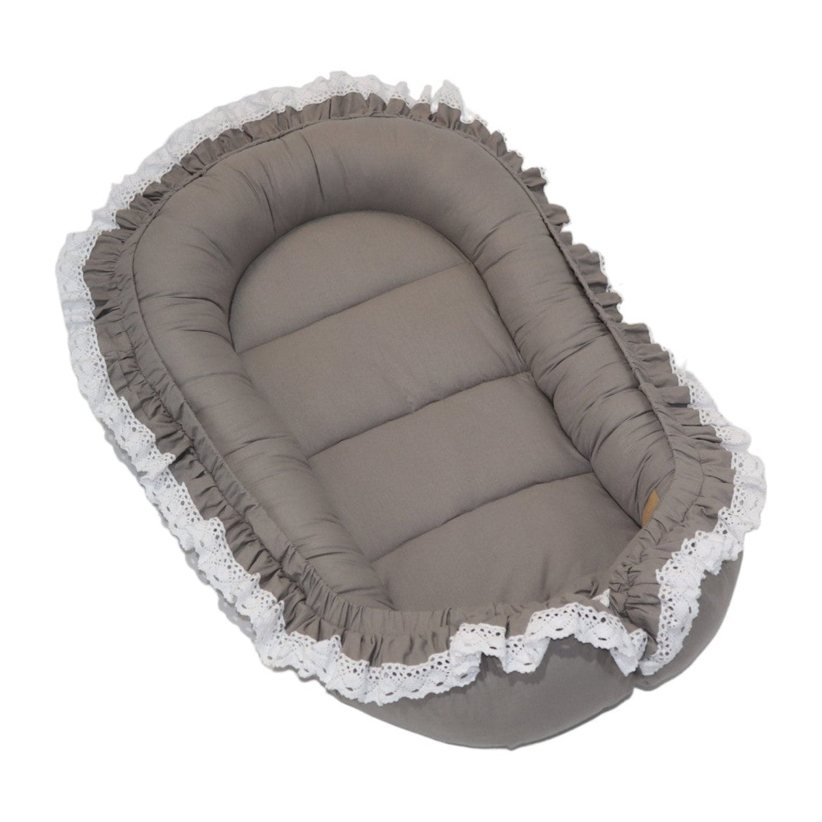 Soosie babynestje LUXE grijs, katoen met ruche en kussen, 90x50 cm