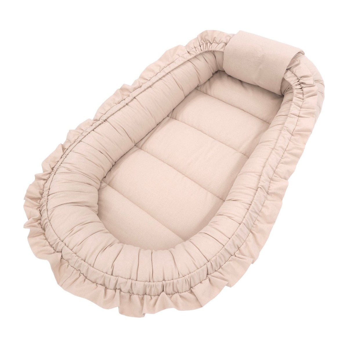 Soosie babynestje FRILL UP Beige, zijaanzicht met ruche