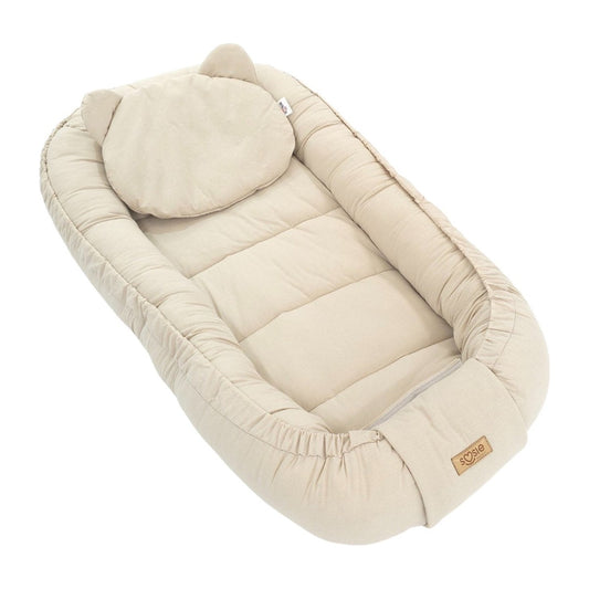 Soosie babynestje van katoen, beige, 90x50 cm, met kussentje