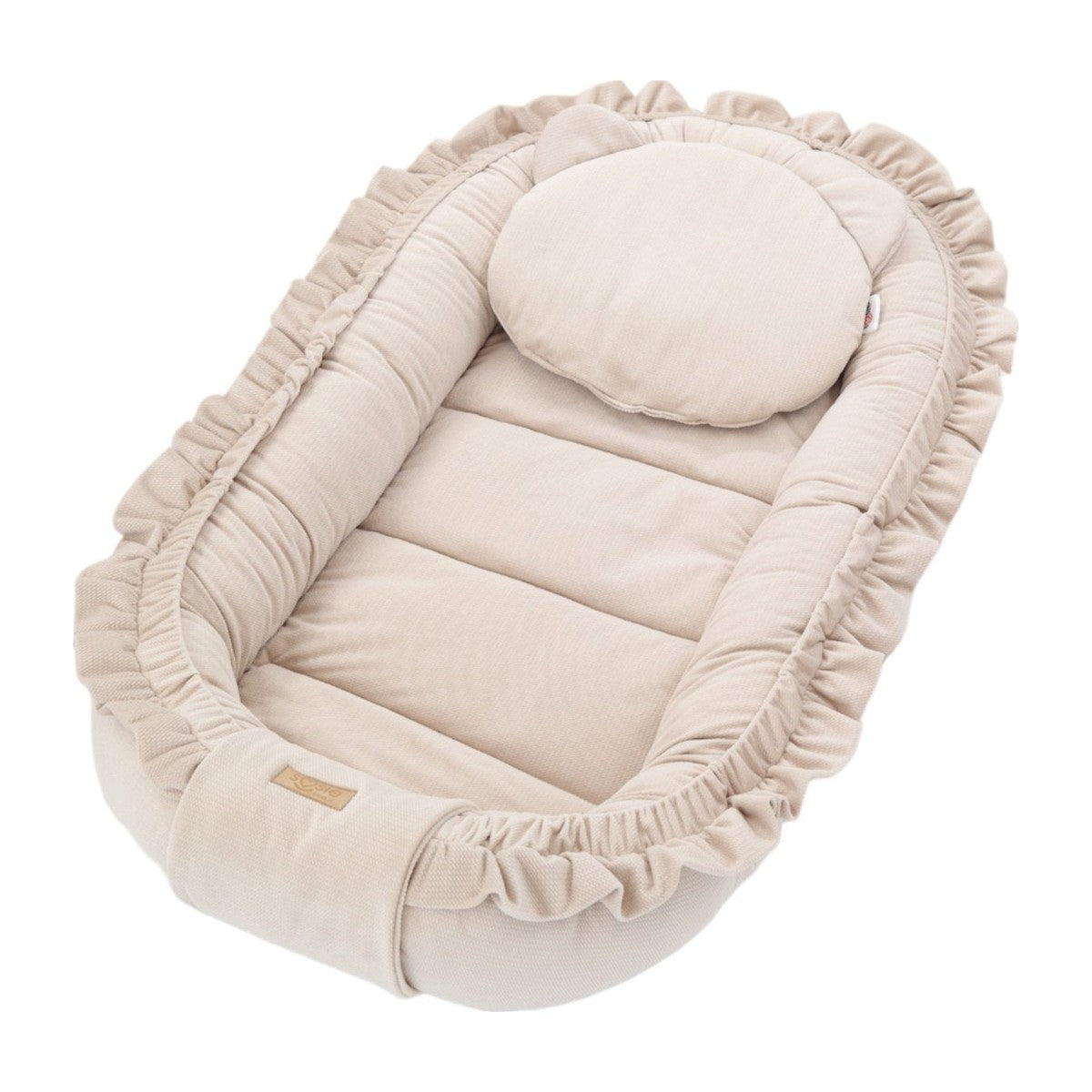 Soosie GLAMOUR velvet babynestje Beige, bovenaanzicht met ruche