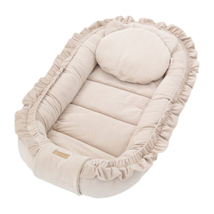Soosie GLAMOUR velvet babynestje Beige, bovenaanzicht met ruche