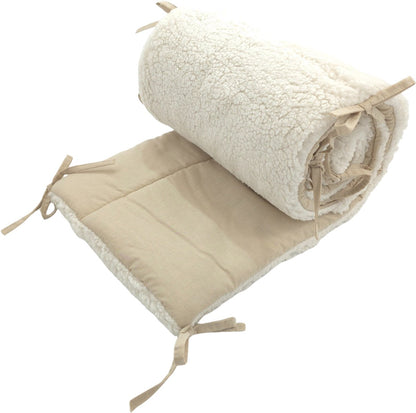 Bedomrander TEDDY Collectie – 180×30 cm – Dubbelzijdig Teddy & Katoen – Creme en Beige – Baby Bedbescherming