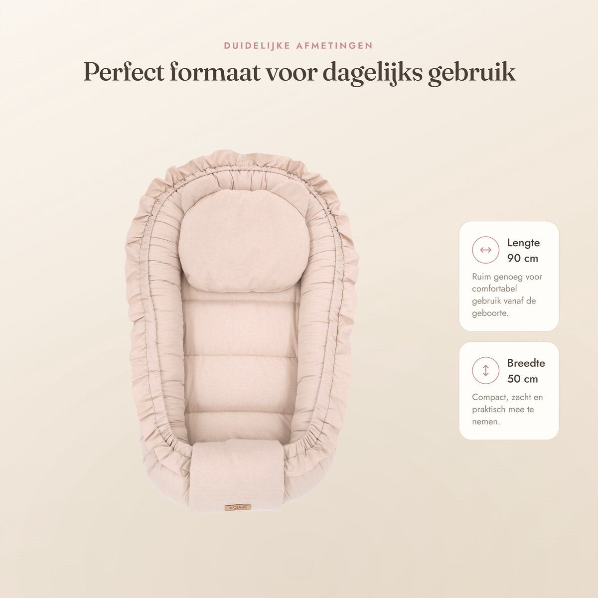 Soosie babynestje FRILL UP Beige, afmetingen 90 x 50 cm
