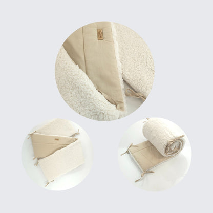 Bedomrander TEDDY Collectie – 180×30 cm – Dubbelzijdig Teddy & Katoen – Creme en Beige – Baby Bedbescherming