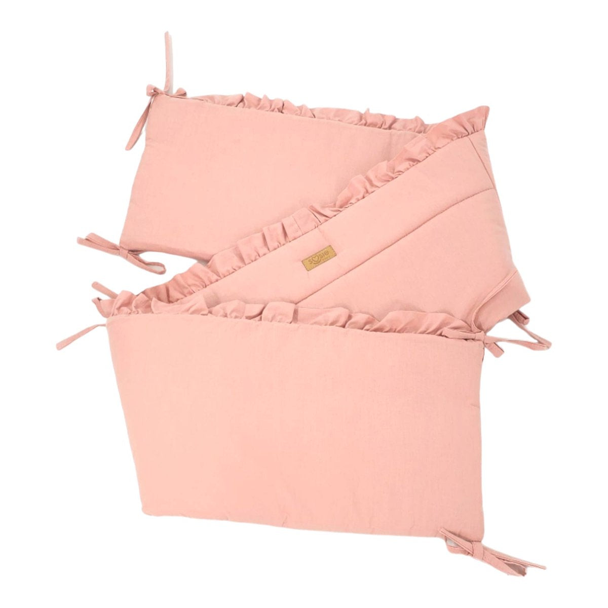 Soosie bedomrander FRILL in roze, met sierlijke ruches, ademend katoen