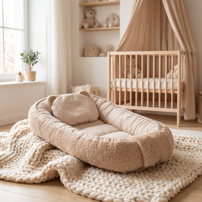 Soosie babynestje dubbelzijdig Bruin Teddy / Bruin Katoen, zijaanzicht