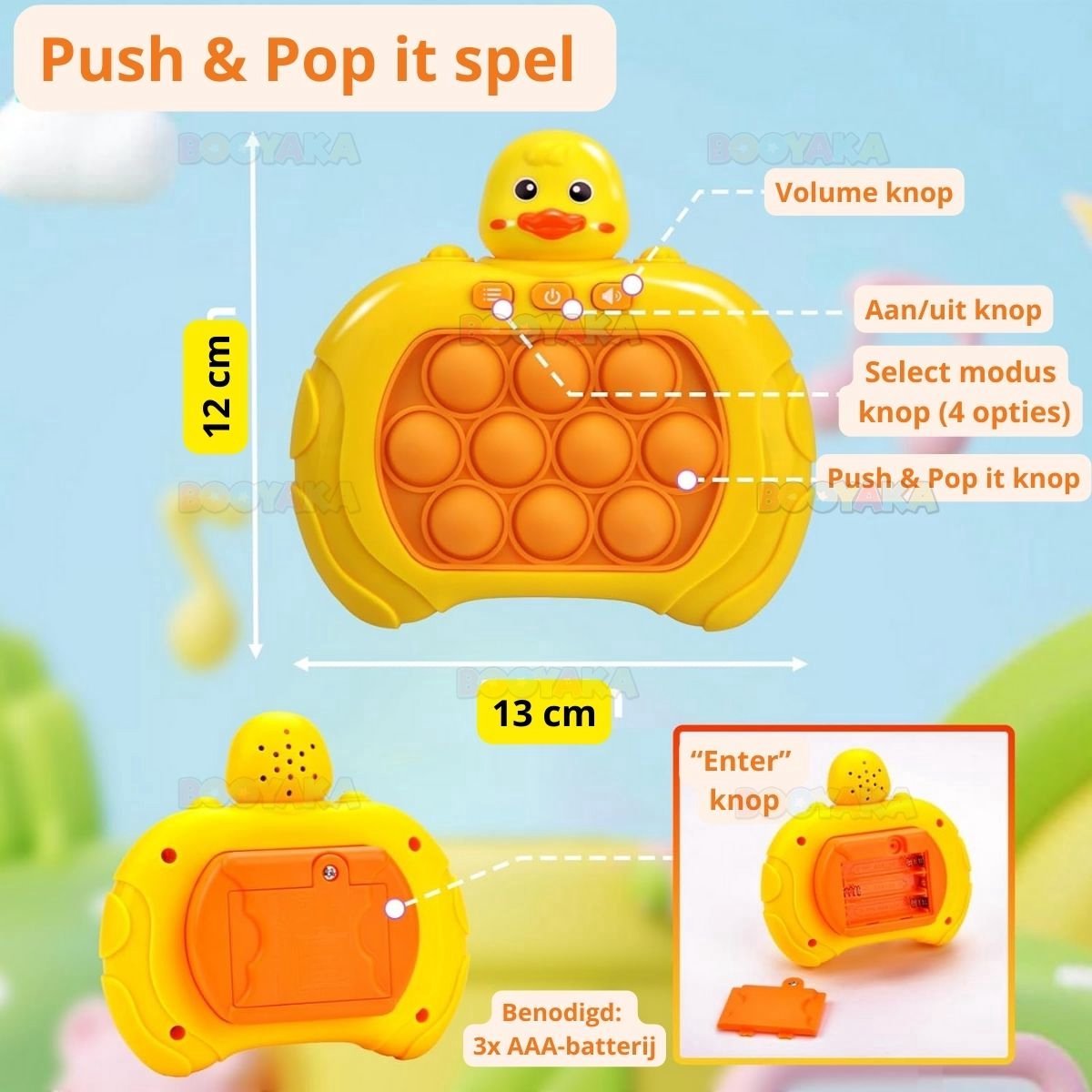 Interactieve Push & Pop It Spel – Eendje (Duck) | Licht & Geluid | 4 Spelmodi | Sensorisch Speelgoed