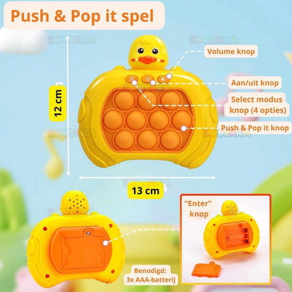 Interactieve Push & Pop It Spel – Eendje (Duck) | Licht & Geluid | 4 Spelmodi | Sensorisch Speelgoed