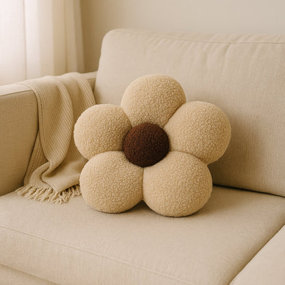 Soosie Sierkussen Bloem – Kussentje – Teddy Bouclé – Ø 40 cm – Beige & Bruin