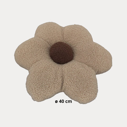 Soosie Sierkussen Bloem – Kussentje – Teddy Bouclé – Ø 40 cm – Beige & Bruin