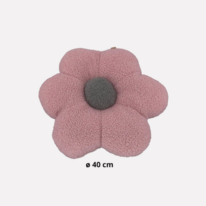 Sierkussen / Kussentje- Bloem – Kussentje – Teddy Bouclé – Ø 40 cm – Zacht Roze & Grijs