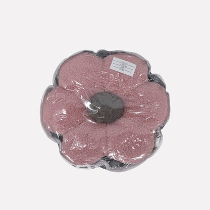 Sierkussen / Kussentje- Bloem – Kussentje – Teddy Bouclé – Ø 40 cm – Zacht Roze & Grijs