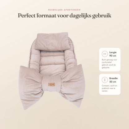 Babynestje Velvet Bow beige – afmetingen 90 cm lang en 50 cm breed