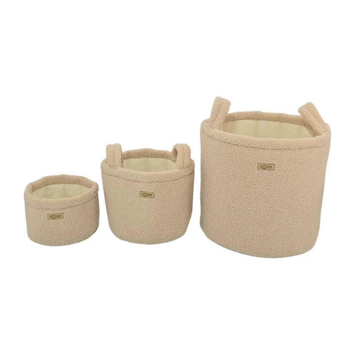 Soosie opbergmanden set van 3 in teddy bouclé, beige, met handvatten