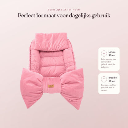 Babynestje Velvet Bow roze – afmetingen 90 cm lang en 50 cm breed