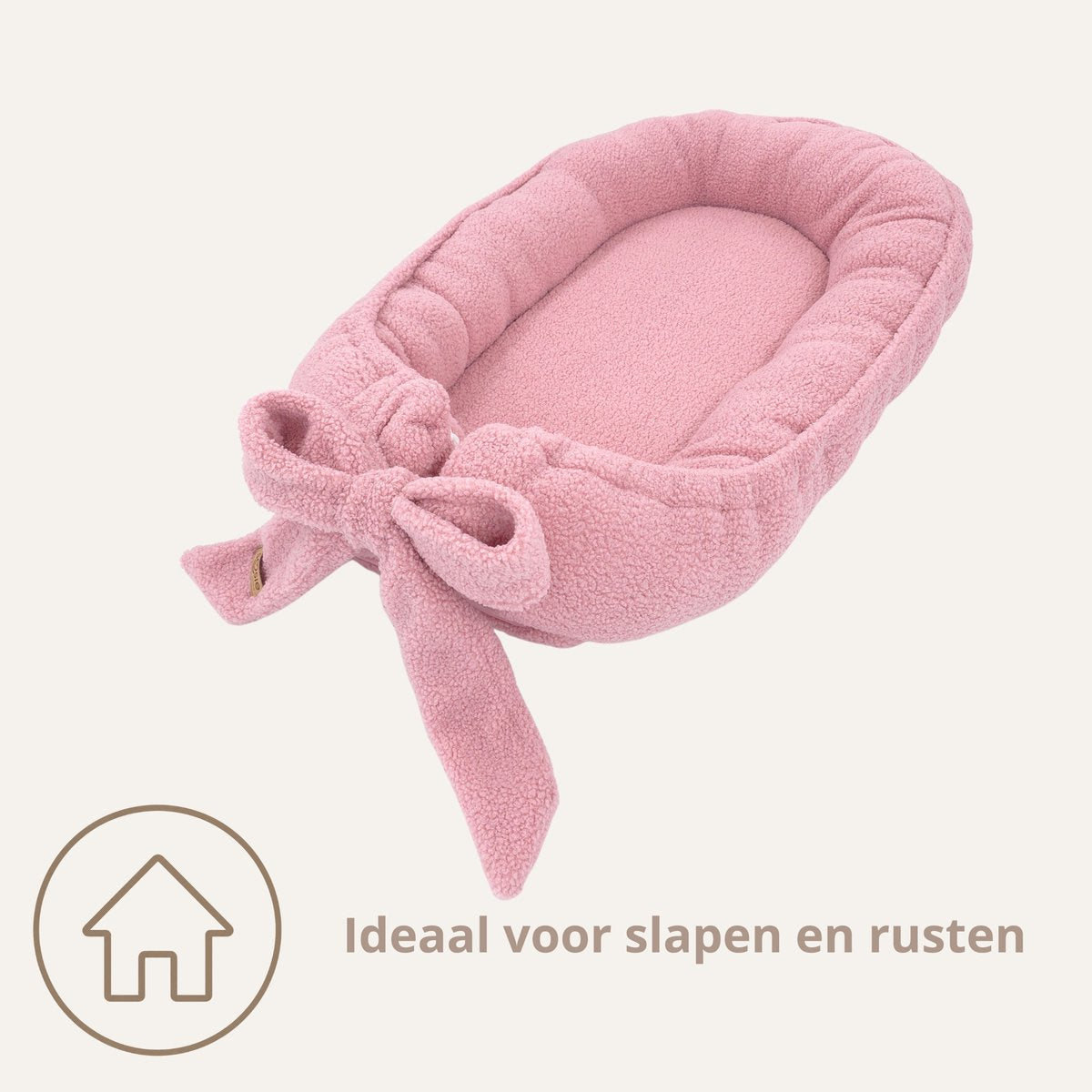 Soosie Teddy Bow babynestje met strik, roze — vooraanzicht met strik