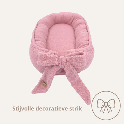 Soosie Teddy Bow babynestje met strik, roze — uitneembaar matraas met rits