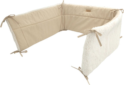 Bedomrander TEDDY Collectie – 180×30 cm – Dubbelzijdig Teddy & Katoen – Creme en Beige – Baby Bedbescherming
