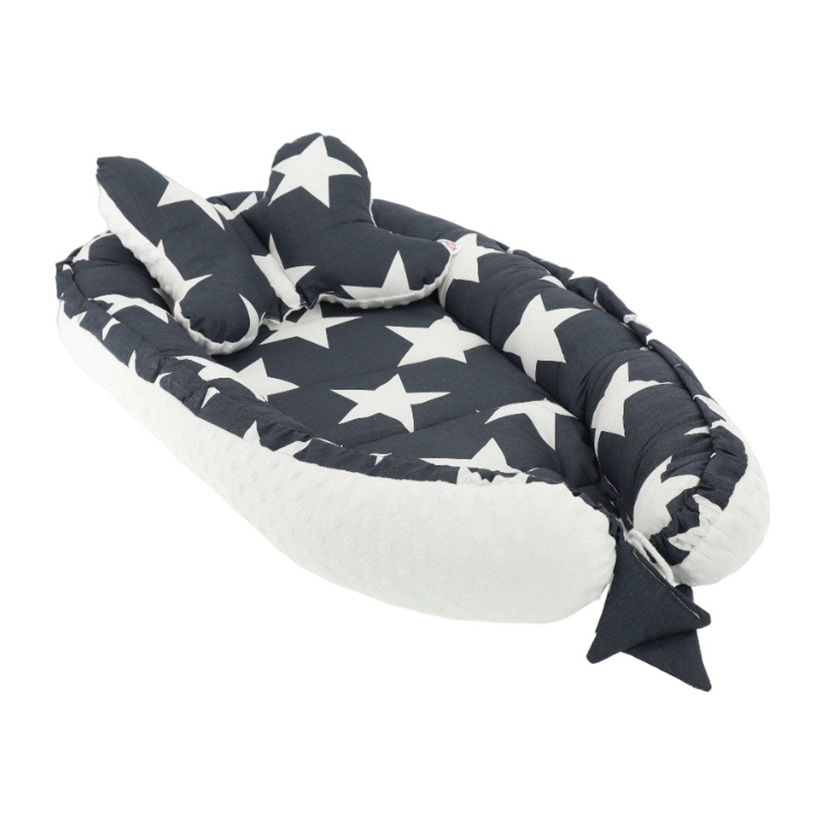 Soosie babynestje Minky-collectie met kussen, katoen met sterren en witte minky